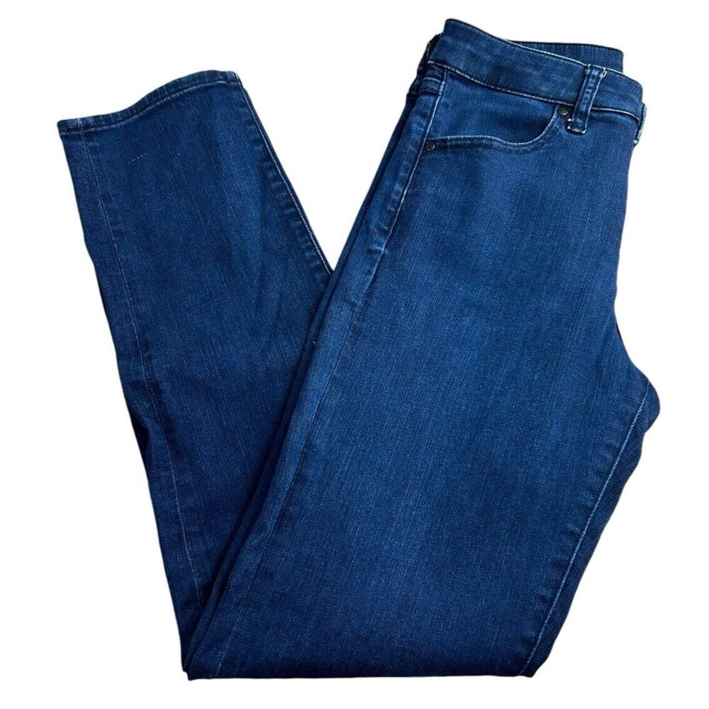 Uniqlo Slim Straight High-Rise Jeans Sz 24 Dark Blue Wash Stretch 27" Inseam
